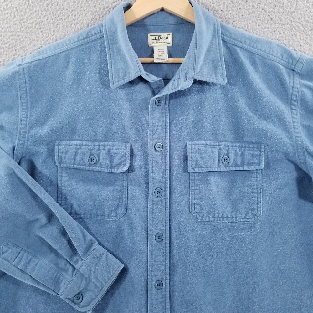 LL Bean Chamois Shirt Men XL Blue Traditional Fit Heavy Flannel Outdoor Workwear